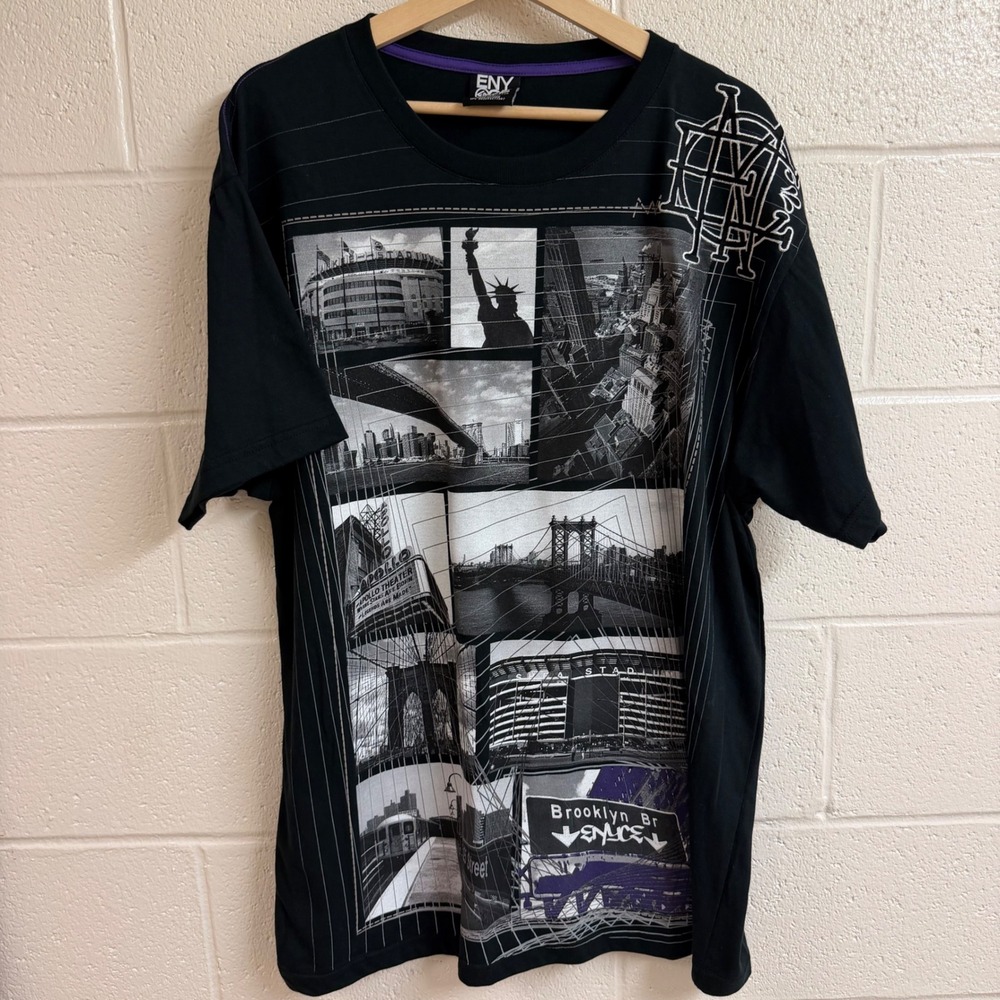 Enyce Mens NYC Collage Graphic T-Shirt 2XL Black Y2K Streetwear Hip Hop Tee